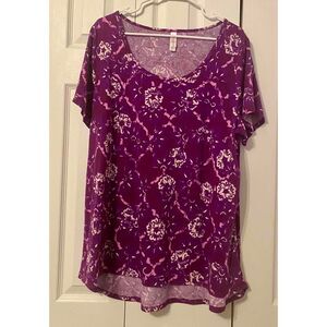 Lularoe Purple Aztec Floral Print Short Sleeve Blouse Perfect Tee Top Size 2XL